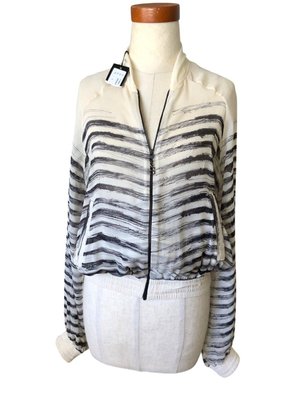 John Paul Gaultier silk Sheer Striped Cropped Jacket With Zipper Closure Black &
